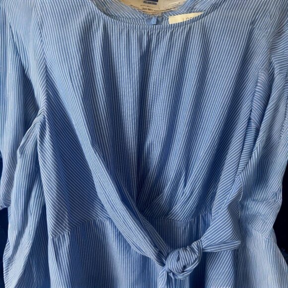 Loft Blue White Stripe Back Zip Side Vents Front Tie Tunic Top Size 12 - Picture 5 of 9